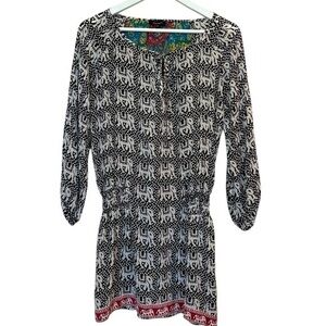 Anthropologie Tolani Elephant Silk Tunic Mixed Print Mini Dress Size Small